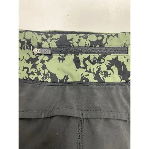 Lululemon Speed Up Women’s Sz 2 Black Efflorescent Barracks Green Lined Shorts - Picture 4 of 8
